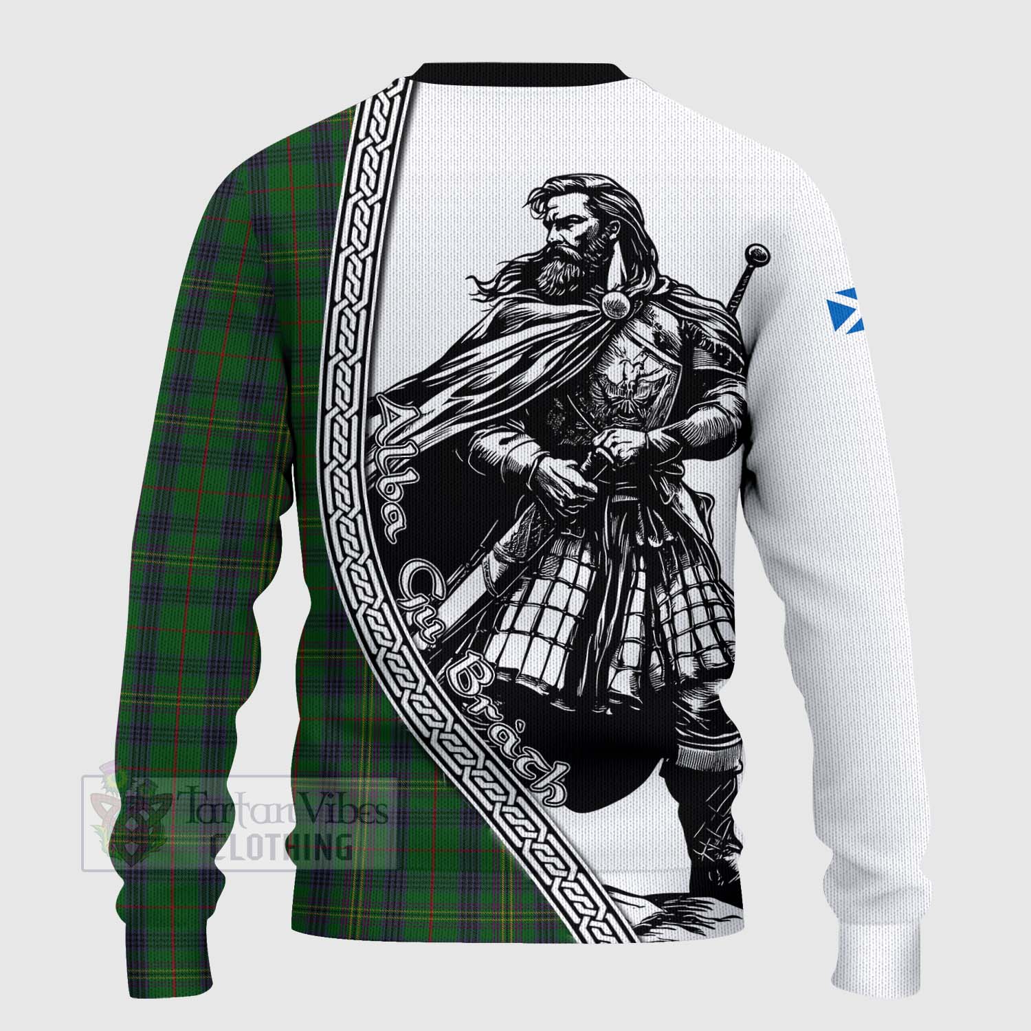 Tartan Vibes Clothing Kennedy Tartan Clan Crest Knitted Sweater with Highlander Warrior Celtic Style