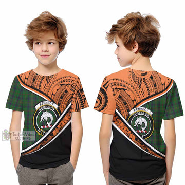 Kennedy Crest Tartan Kid T-Shirt with Polynesian Vibes Style - Orange Version