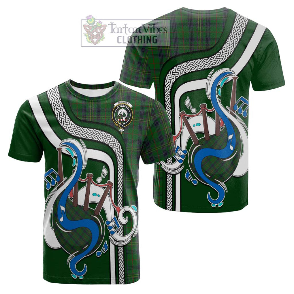 Tartan Vibes Clothing Kennedy Tartan Cotton T-shirt with Epic Bagpipe Style