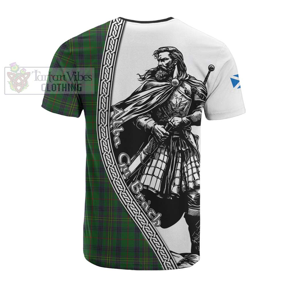 Kennedy Tartan Clan Crest Cotton T-shirt with Highlander Warrior Celtic Style