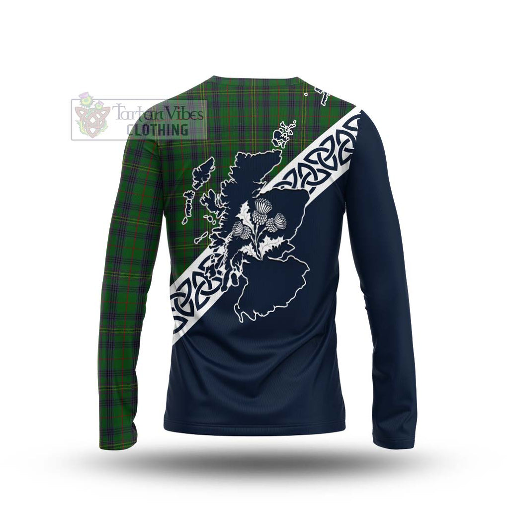 Tartan Vibes Clothing Kennedy Tartan Long Sleeve T-Shirt Featuring Thistle and Scotland Map