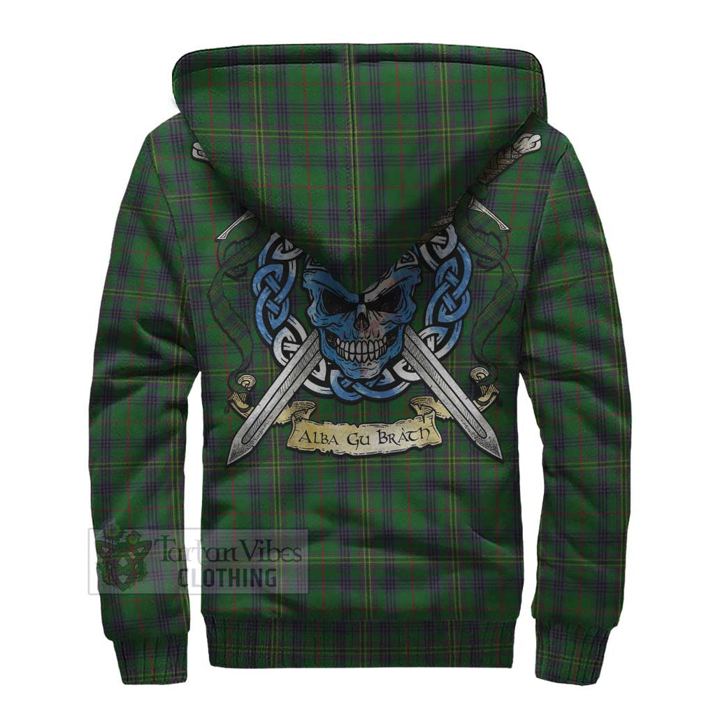 Tartan Vibes Clothing Kennedy Tartan Sherpa Hoodie with Family Crest Celtic Skull Style