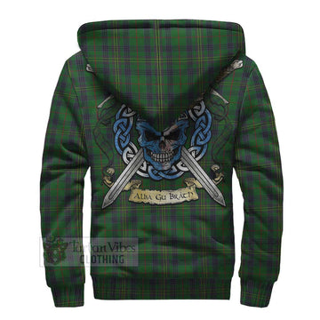 Kennedy Tartan Sherpa Hoodie with Family Crest Celtic Skull Style