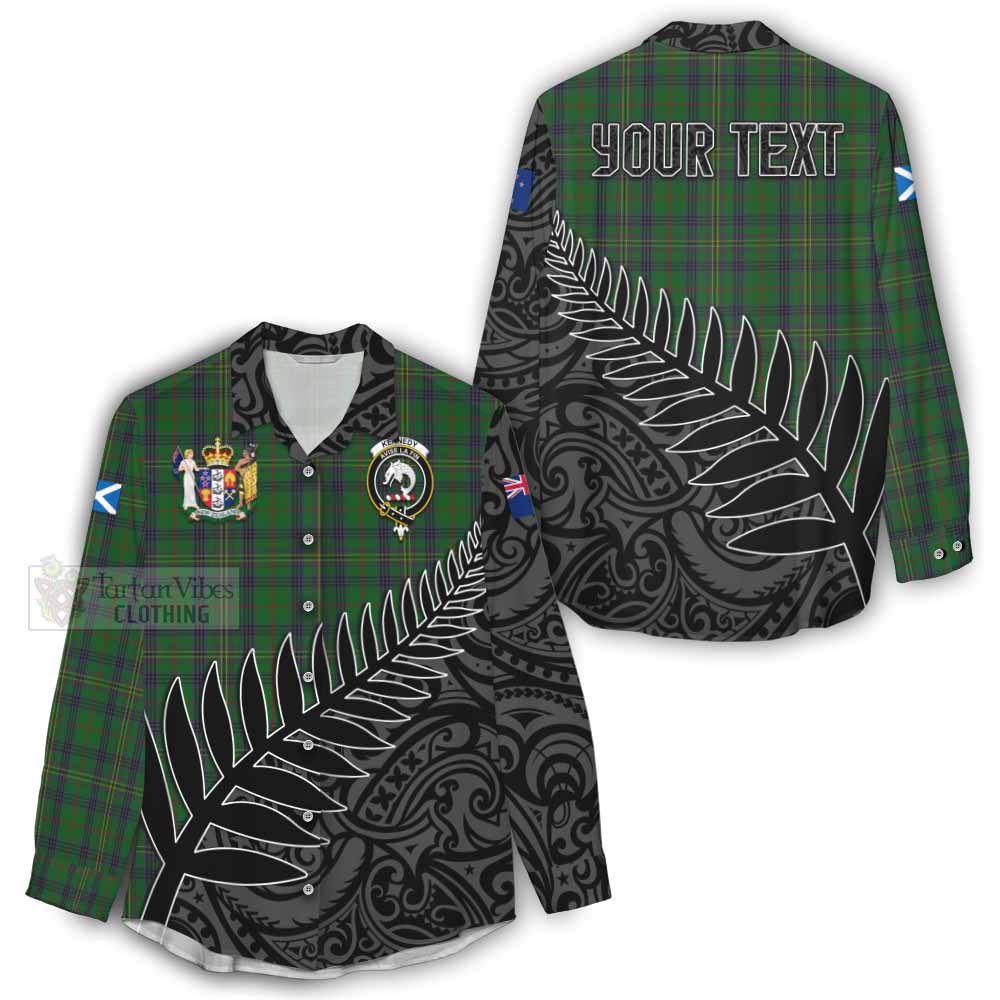 Tartan Vibes Clothing Kennedy Crest Tartan Women's Casual Shirt with New Zealand Silver Fern Half Style