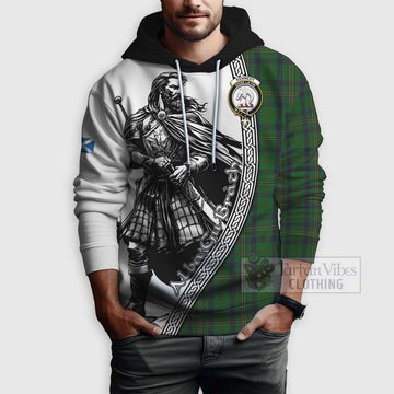 Kennedy Tartan Clan Crest Hoodie with Highlander Warrior Celtic Style