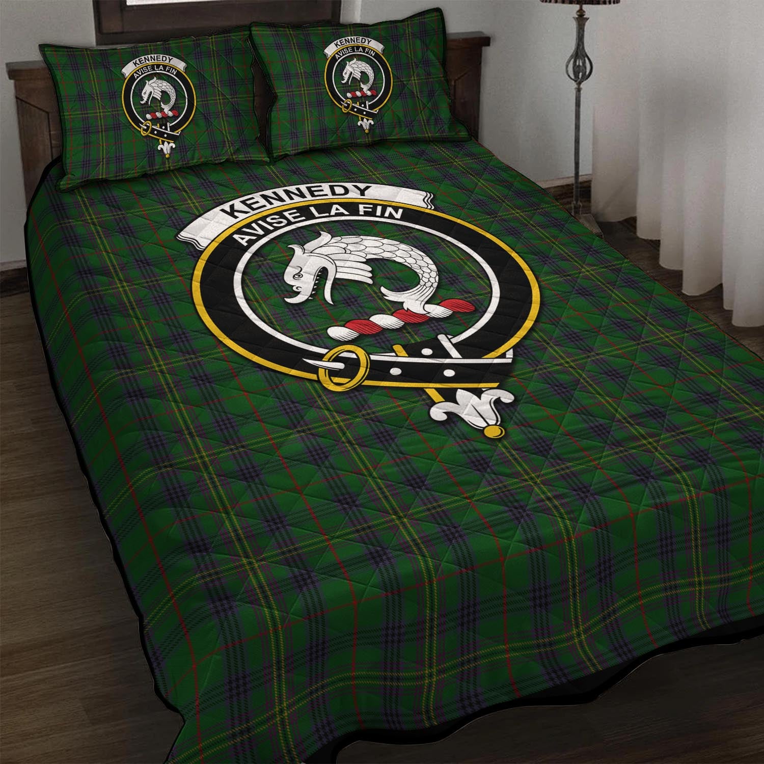 Kennedy Tartan Quilt Bed Set with Family Crest - Tartan Vibes Clothing