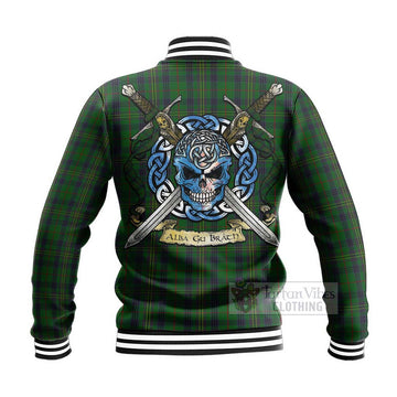 Kennedy Tartan Baseball Jacket with Family Crest Celtic Skull Style