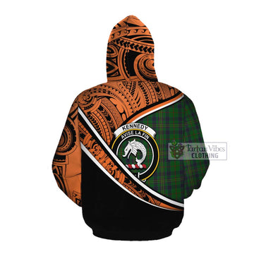 Kennedy Crest Tartan Cotton Hoodie with Polynesian Vibes Style - Orange Version