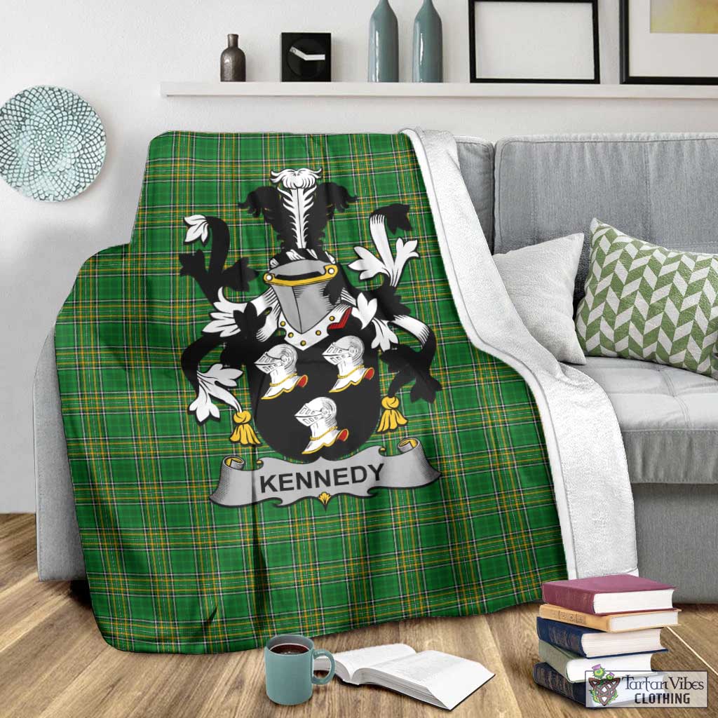 Tartan Vibes Clothing Kennedy Irish Clan Tartan Blanket with Coat of Arms