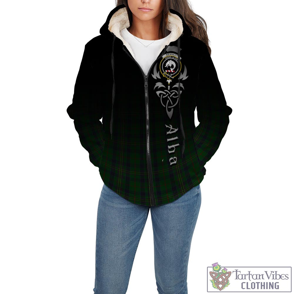 Kennedy Tartan Sherpa Hoodie Featuring Alba Gu Brath Family Crest Celtic Inspired