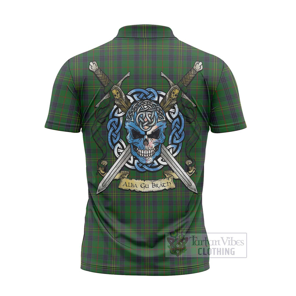 Tartan Vibes Clothing Kennedy Tartan Zipper Polo Shirt with Family Crest Celtic Skull Style