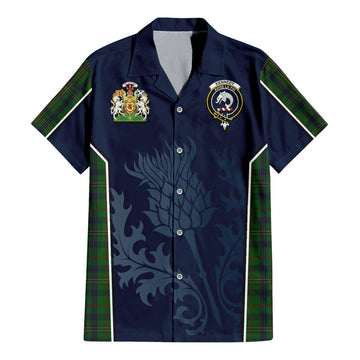 Kennedy Tartan Short Sleeve Button Up Shirt with Family Crest and Scottish Thistle Vibes Sport Style