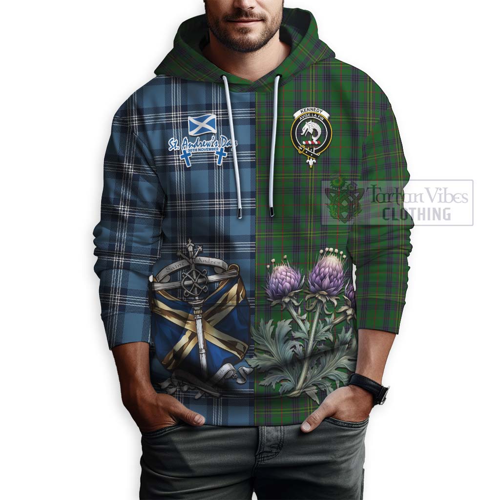 Tartan Vibes Clothing Kennedy Tartan Hoodie Happy St. Andrew's Day Half Tartan Style