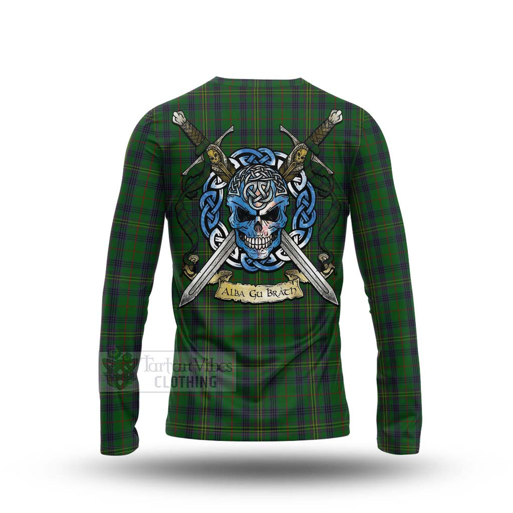 Tartan Vibes Clothing Kennedy Tartan Long Sleeve T-Shirt with Family Crest Celtic Skull Style