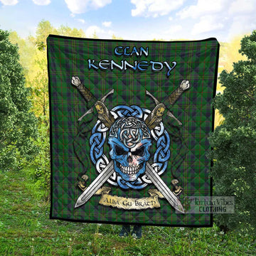 Kennedy Tartan Quilt with Celtic Skull Alba Gu Brath Style