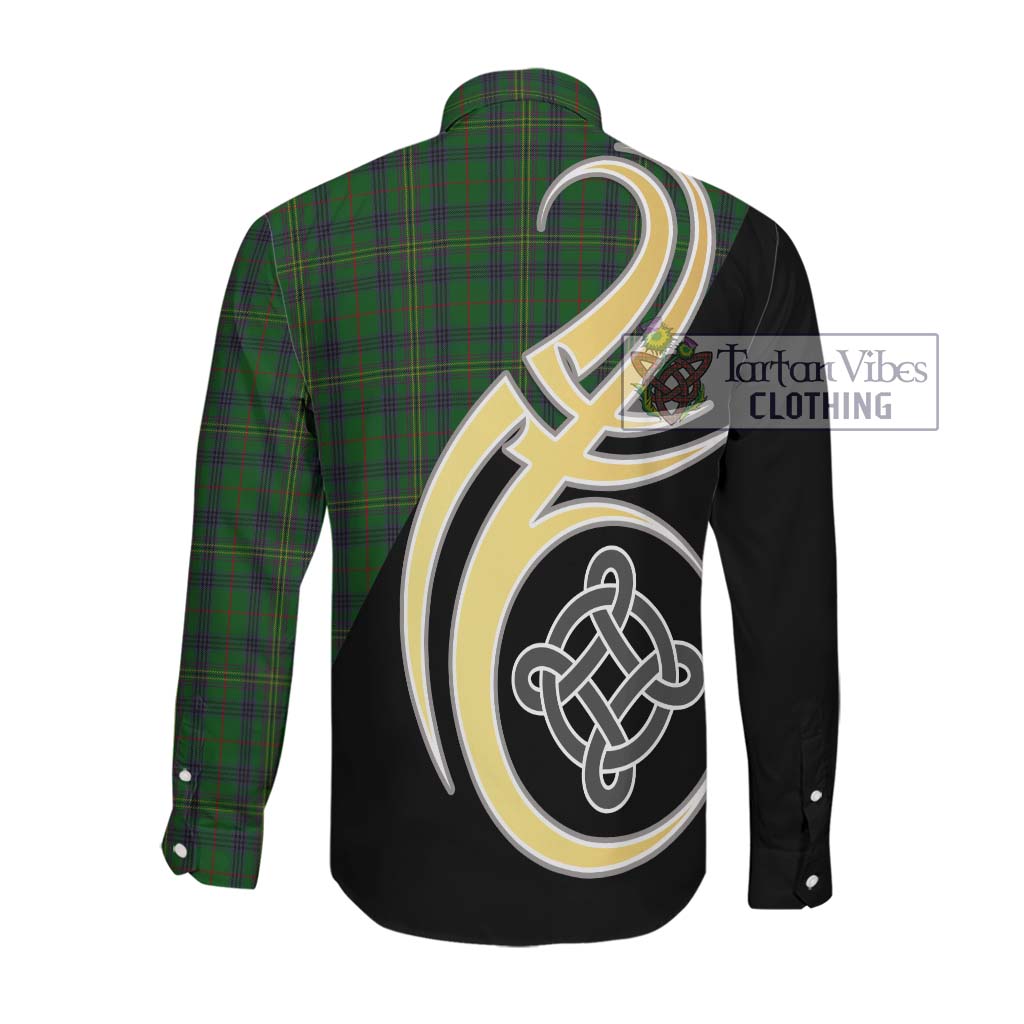 Kennedy Tartan Long Sleeve Button Shirt with Family Crest and Celtic Symbol Style Men's Shirt - Tartan Vibes Clothing