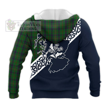 Kennedy Tartan Knitted Hoodie Featuring Thistle and Scotland Map