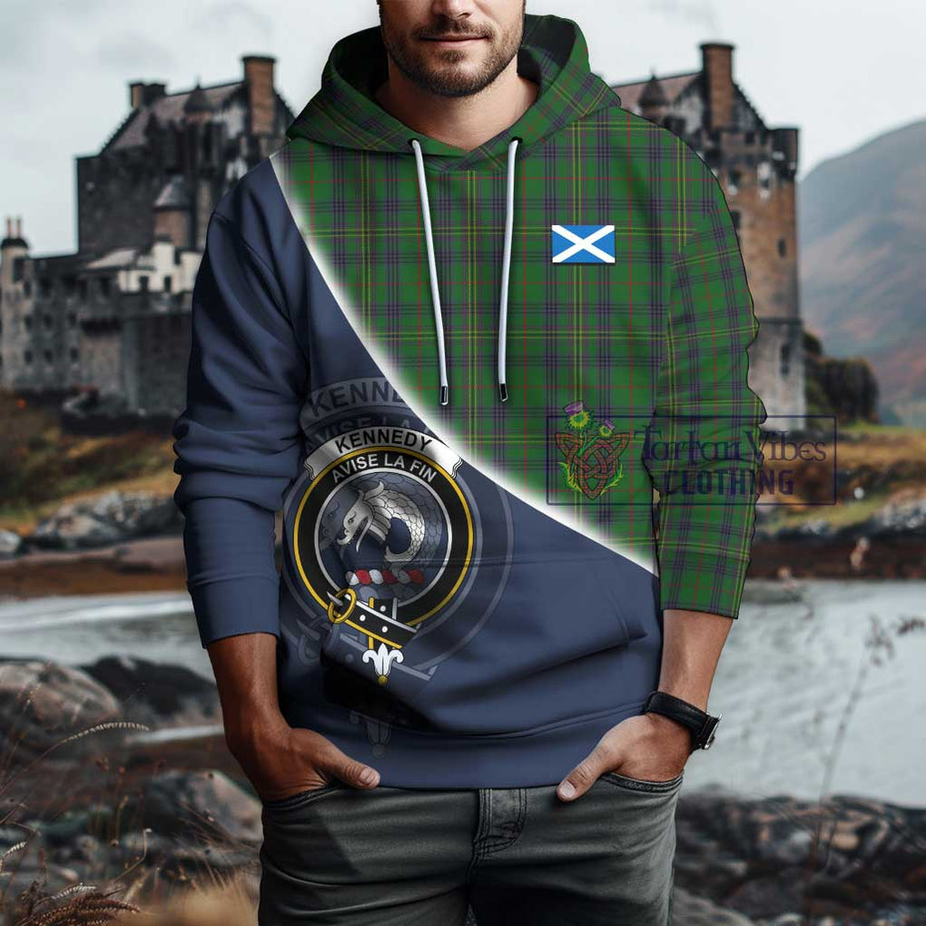 Kennedy Tartan Hoodie with Personalised National Flag and Family Crest Half Style - Tartanvibesclothing Shop