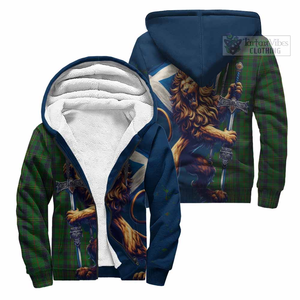 Tartan Vibes Clothing Kennedy Tartan Family Crest Sherpa Hoodie with Scottish Majestic Lion