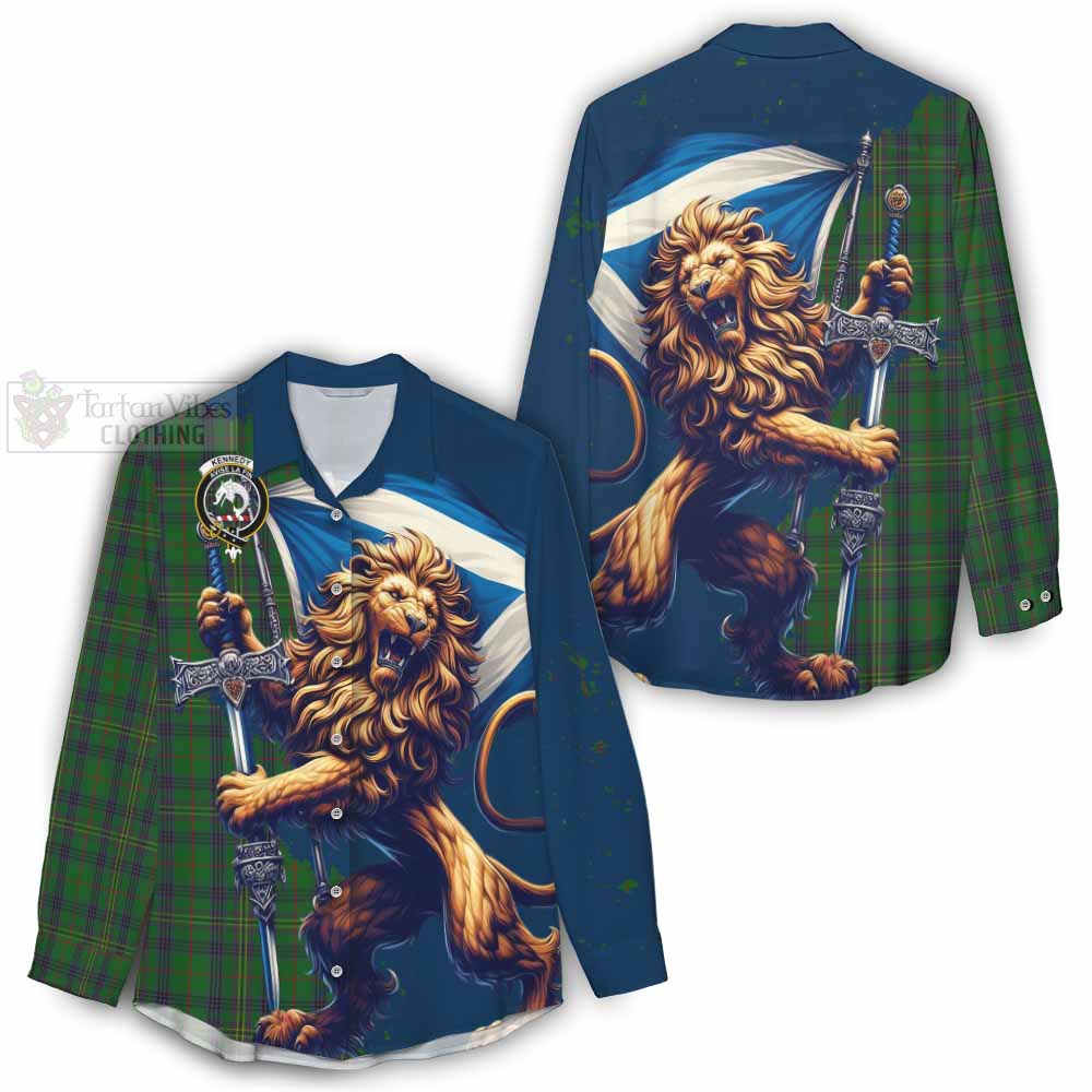 Tartan Vibes Clothing Kennedy Tartan Family Crest Women's Casual Shirt with Scottish Majestic Lion