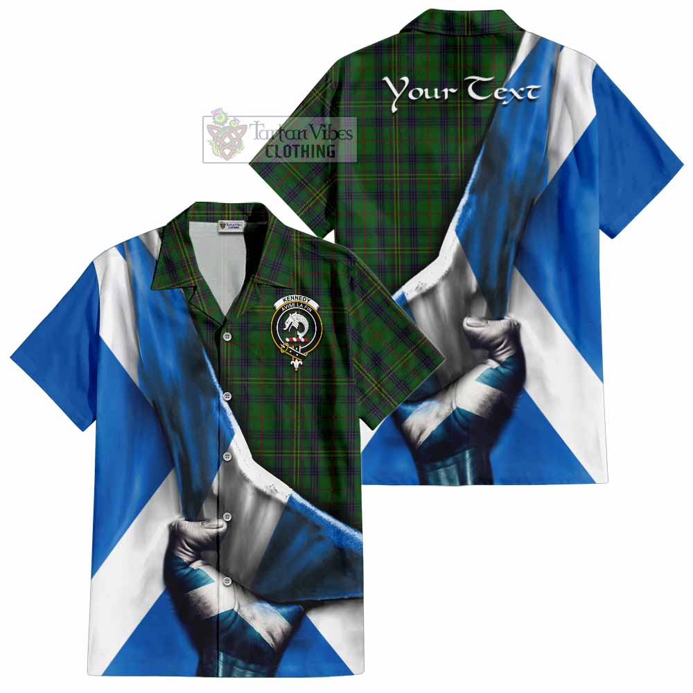 Tartan Vibes Clothing Kennedy Tartan Short Sleeve Button Shirt with Family Crest Scotland Patriotic Style