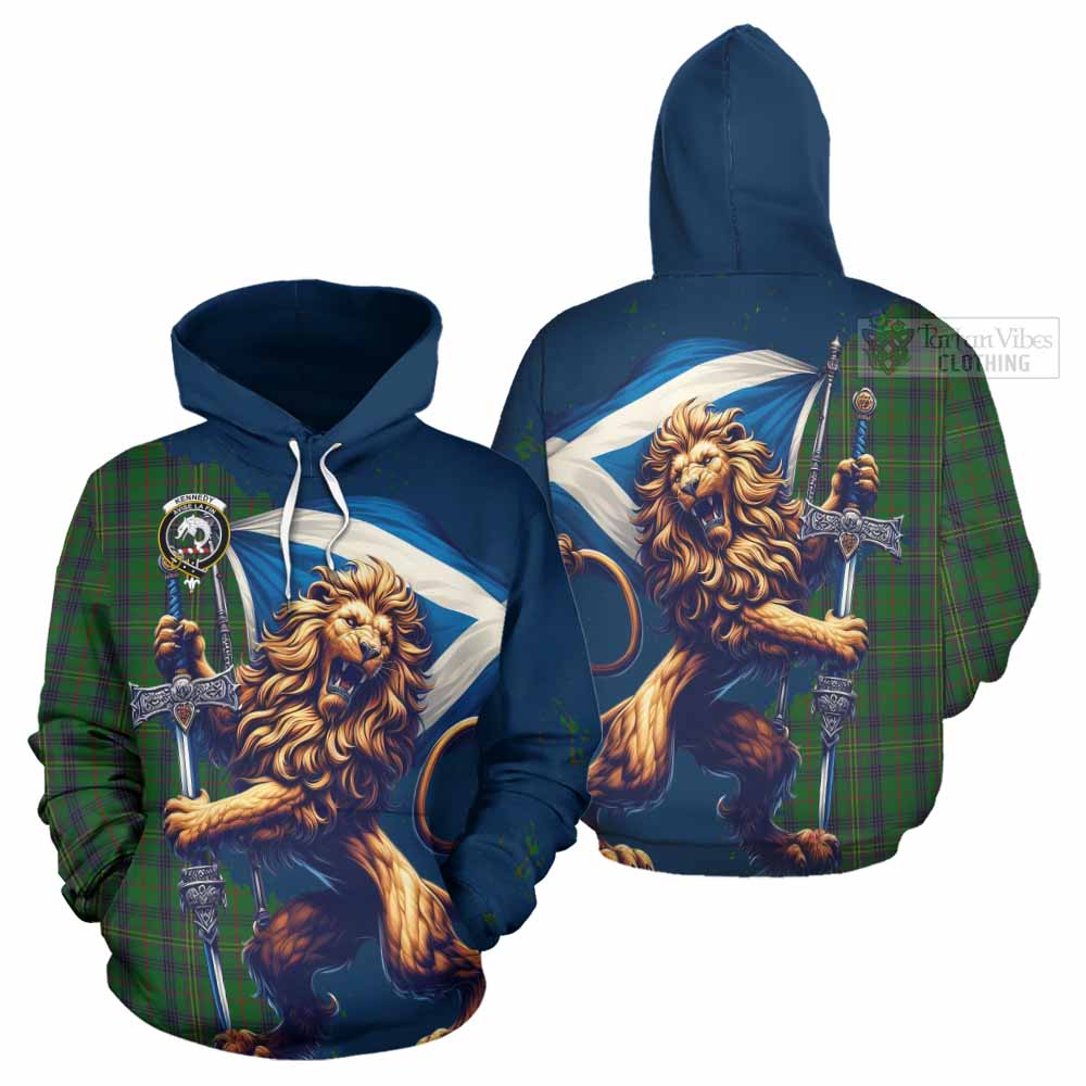 Tartan Vibes Clothing Kennedy Tartan Family Crest Hoodie with Scottish Majestic Lion