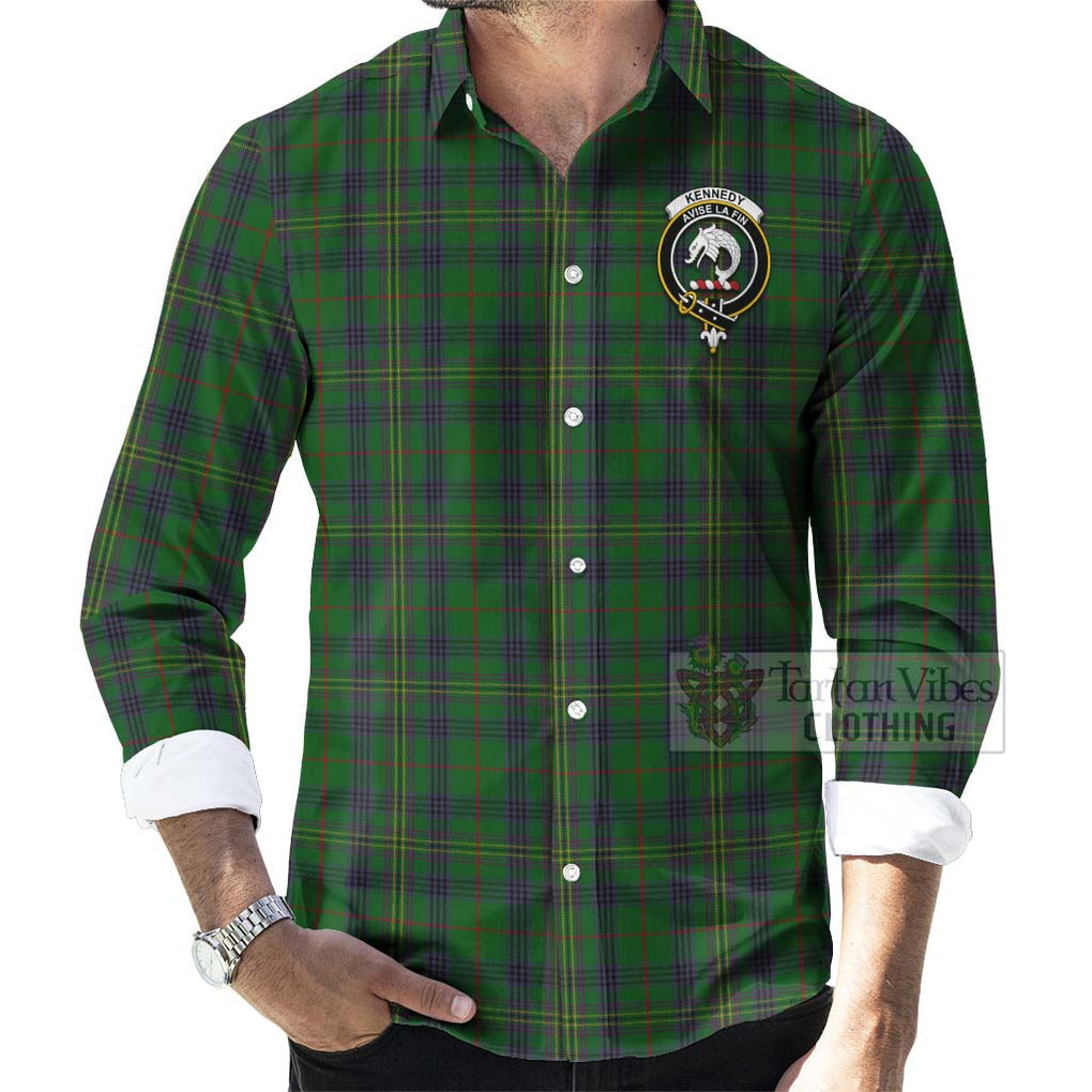 Tartan Vibes Clothing Kennedy Tartan Long Sleeve Button Shirt with Family Crest and Bearded Skull Holding Bottles of Whiskey