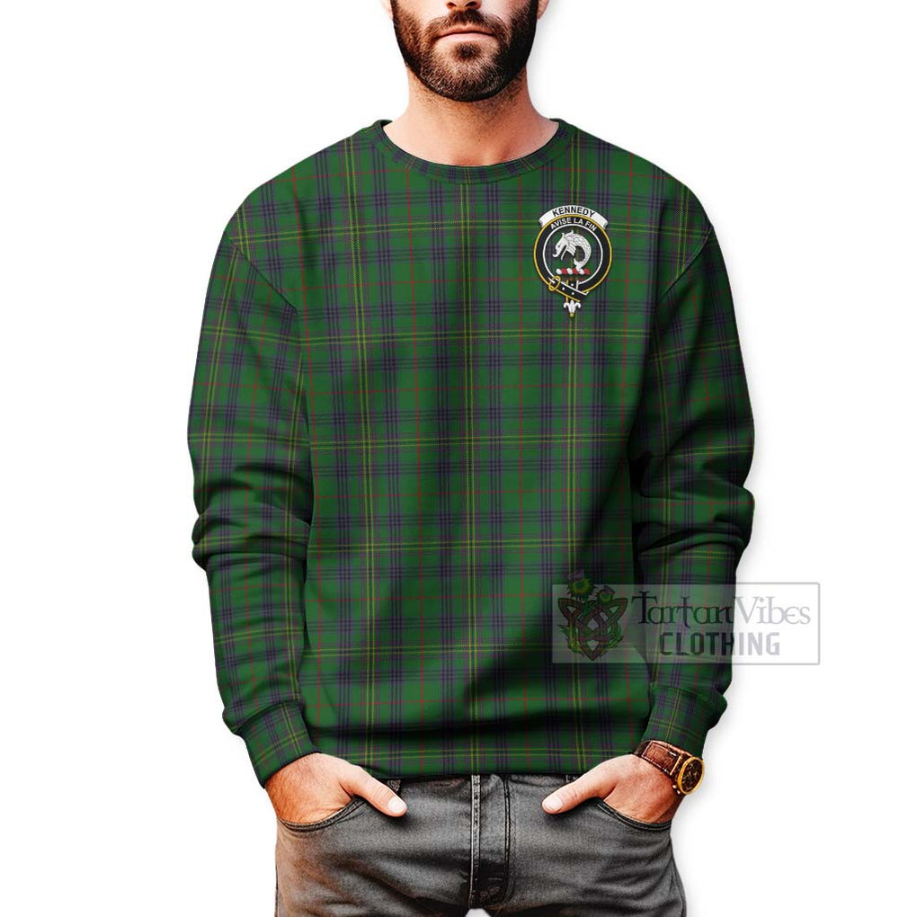 Tartan Vibes Clothing Kennedy Tartan Sweatshirt with Family Crest and Bearded Skull Holding Bottles of Whiskey