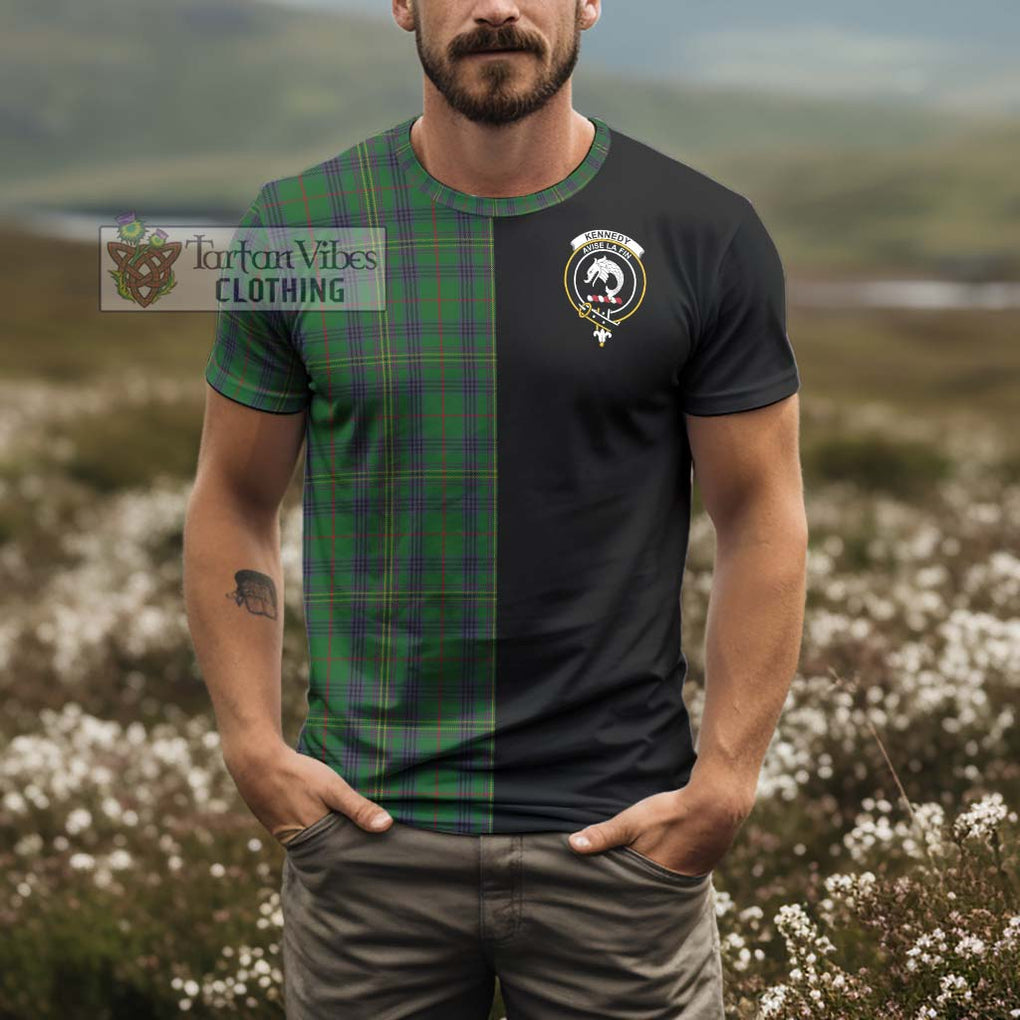 Kennedy Tartan T-Shirt with Family Crest and Half Of Me Style - Tartanvibesclothing Shop