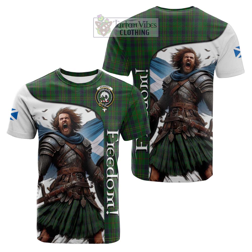 Tartan Vibes Clothing Kennedy Crest Tartan Cotton T-shirt Inspired by the Freedom of Scottish Warrior