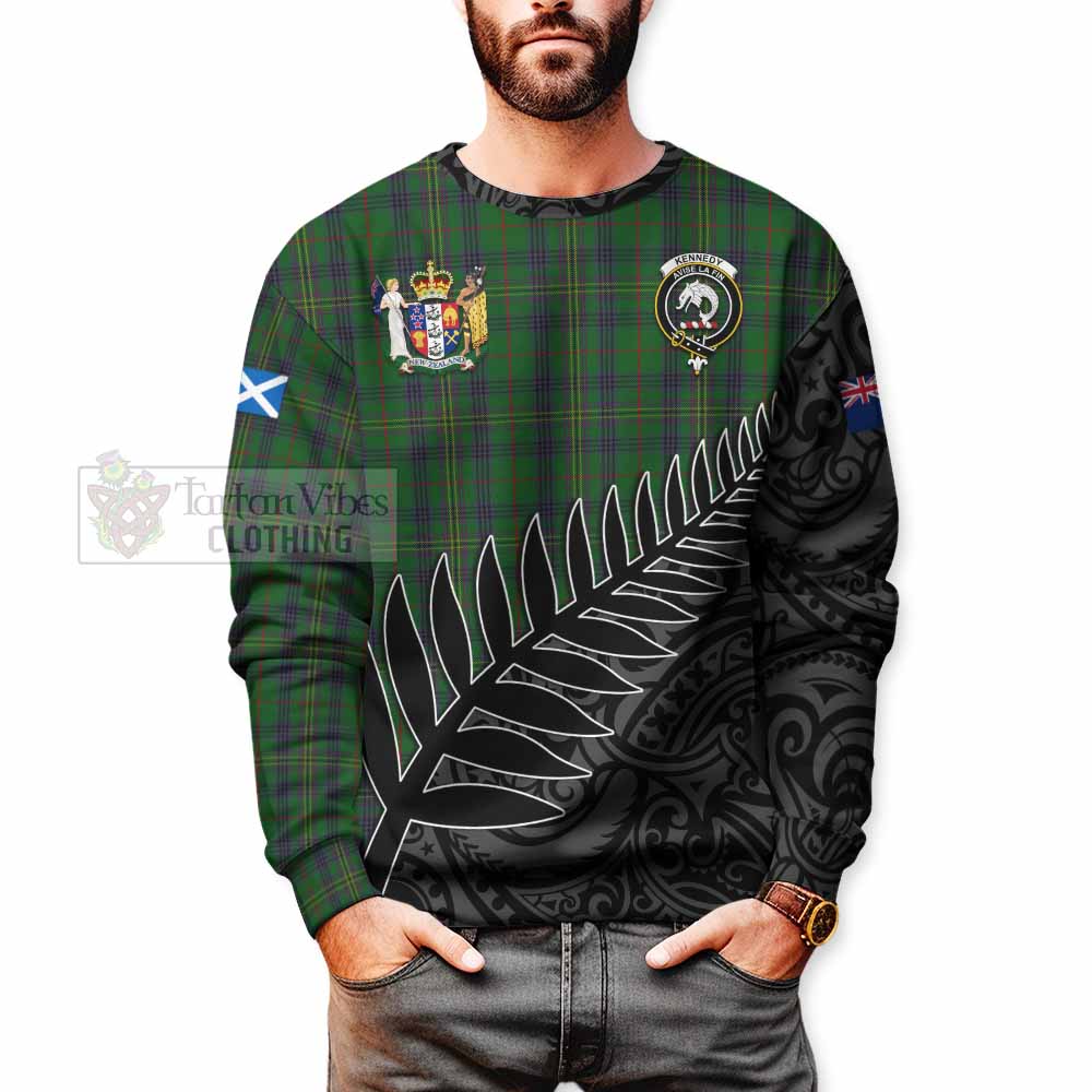 Tartan Vibes Clothing Kennedy Crest Tartan Sweatshirt with New Zealand Silver Fern Half Style