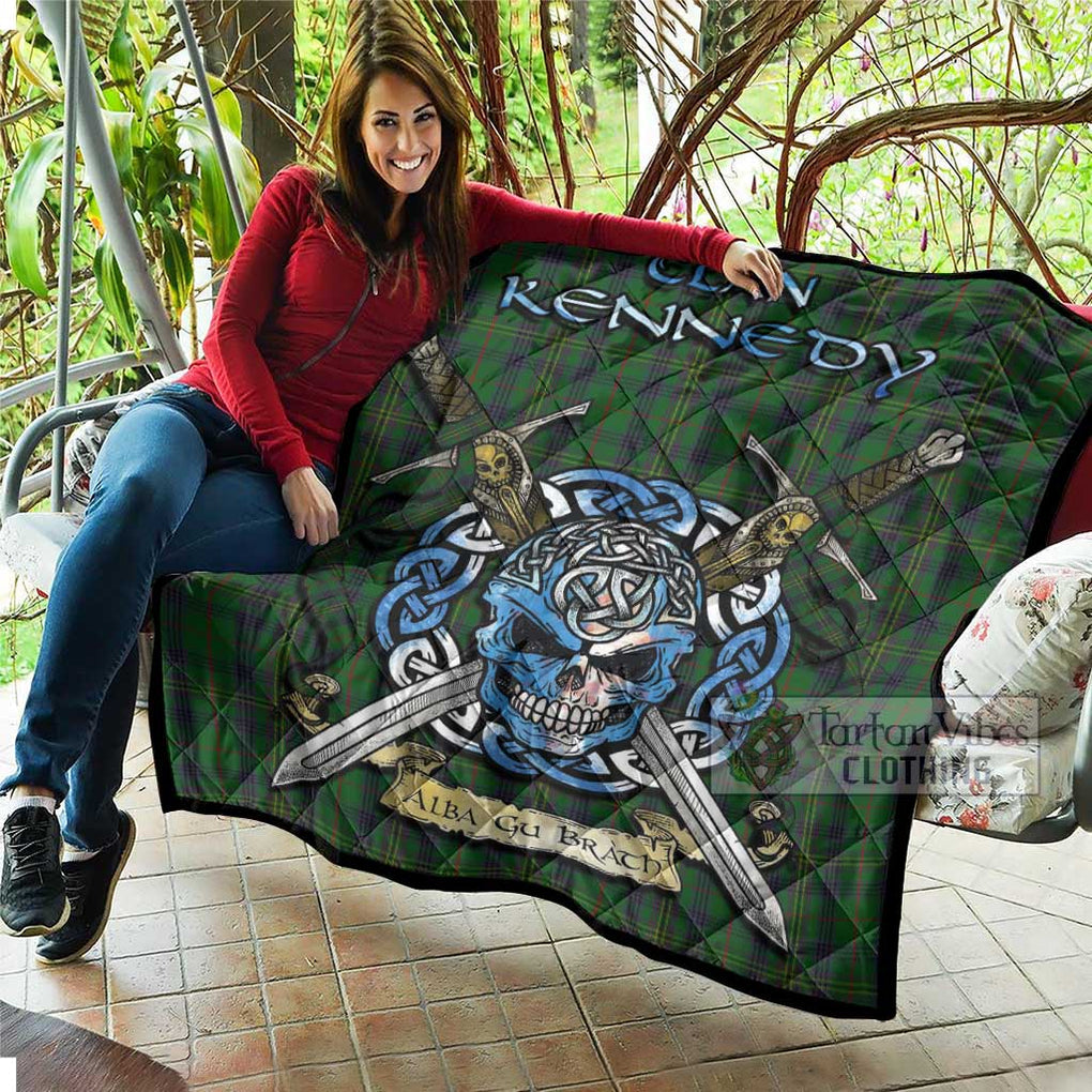 Tartan Vibes Clothing Kennedy Tartan Quilt with Celtic Skull Alba Gu Brath Style