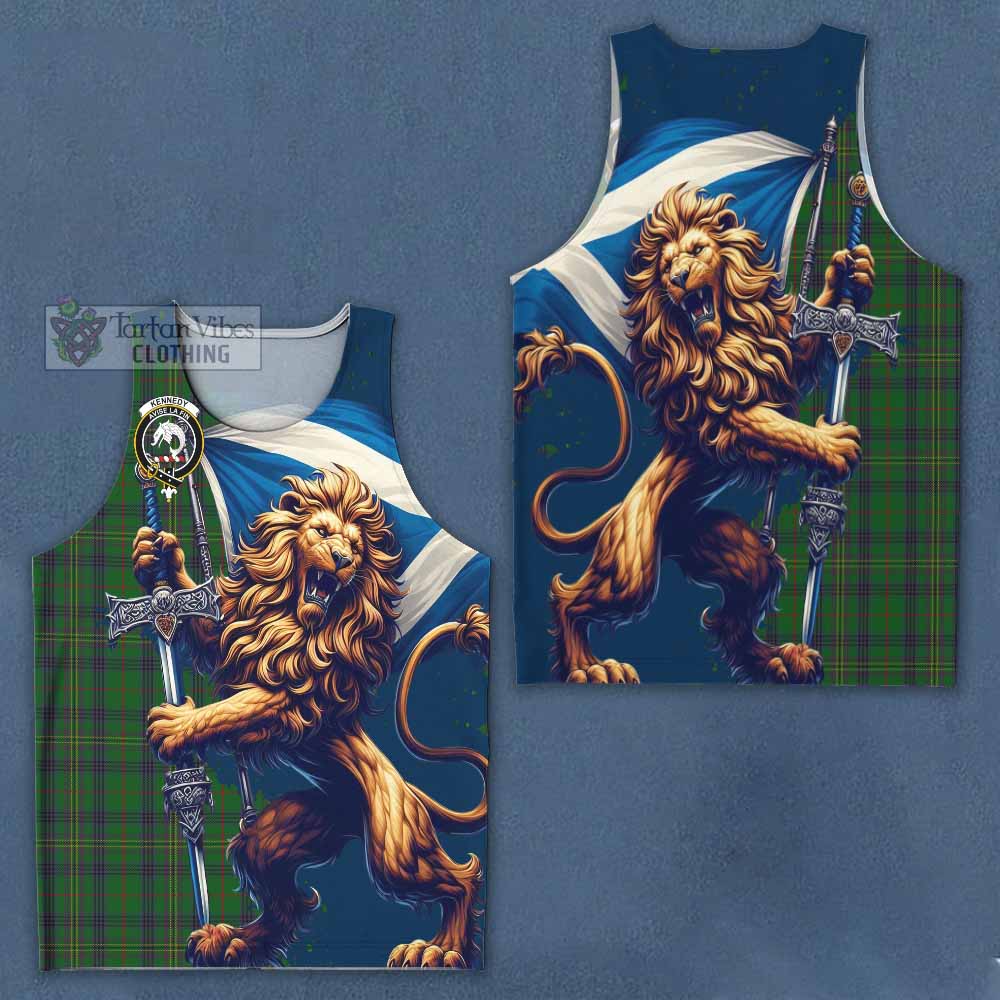 Tartan Vibes Clothing Kennedy Tartan Family Crest Men's Tank Top with Scottish Majestic Lion