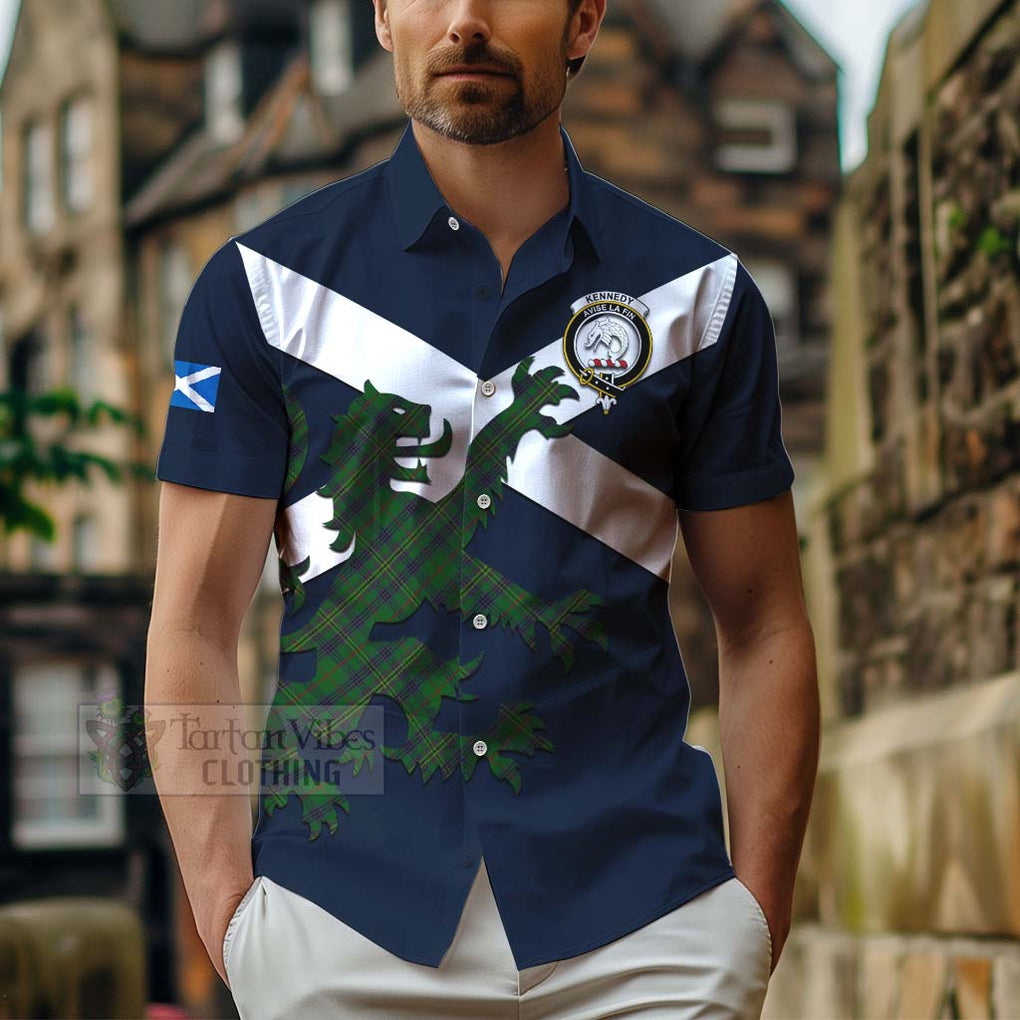 Tartan Vibes Clothing Kennedy Tartan Lion Rampant Short Sleeve Button Shirt – Proudly Display Your Heritage with Alba Gu Brath and Clan Name