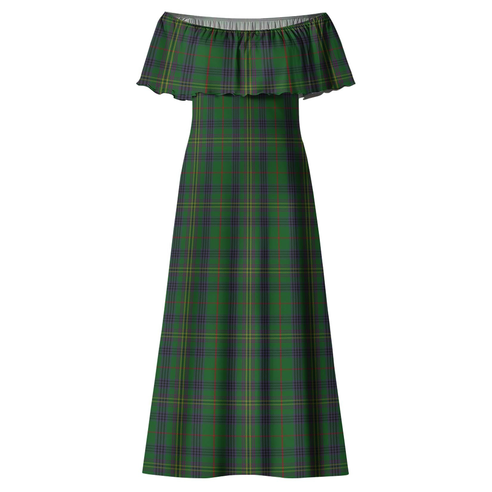 Kennedy Tartan Off Shoulder Long Dress - Tartanvibesclothing