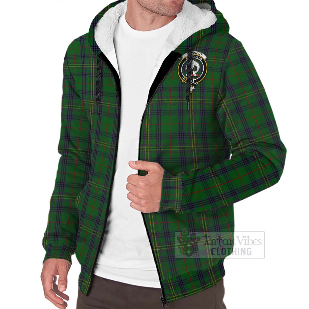 Tartan Vibes Clothing Kennedy Tartan Sherpa Hoodie with Family Crest Celtic Skull Style