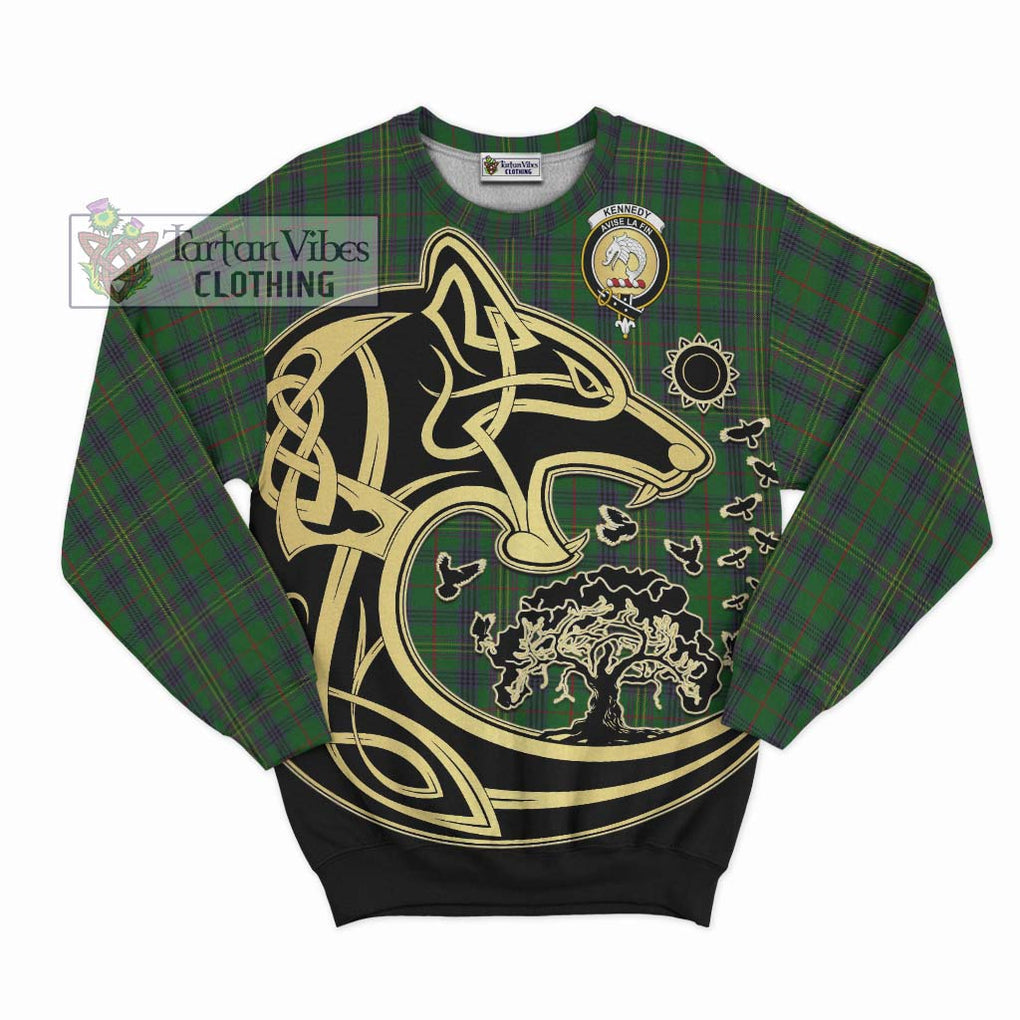 Kennedy Tartan Sweatshirt with Family Crest Celtic Wolf Style - Tartan Vibes Clothing