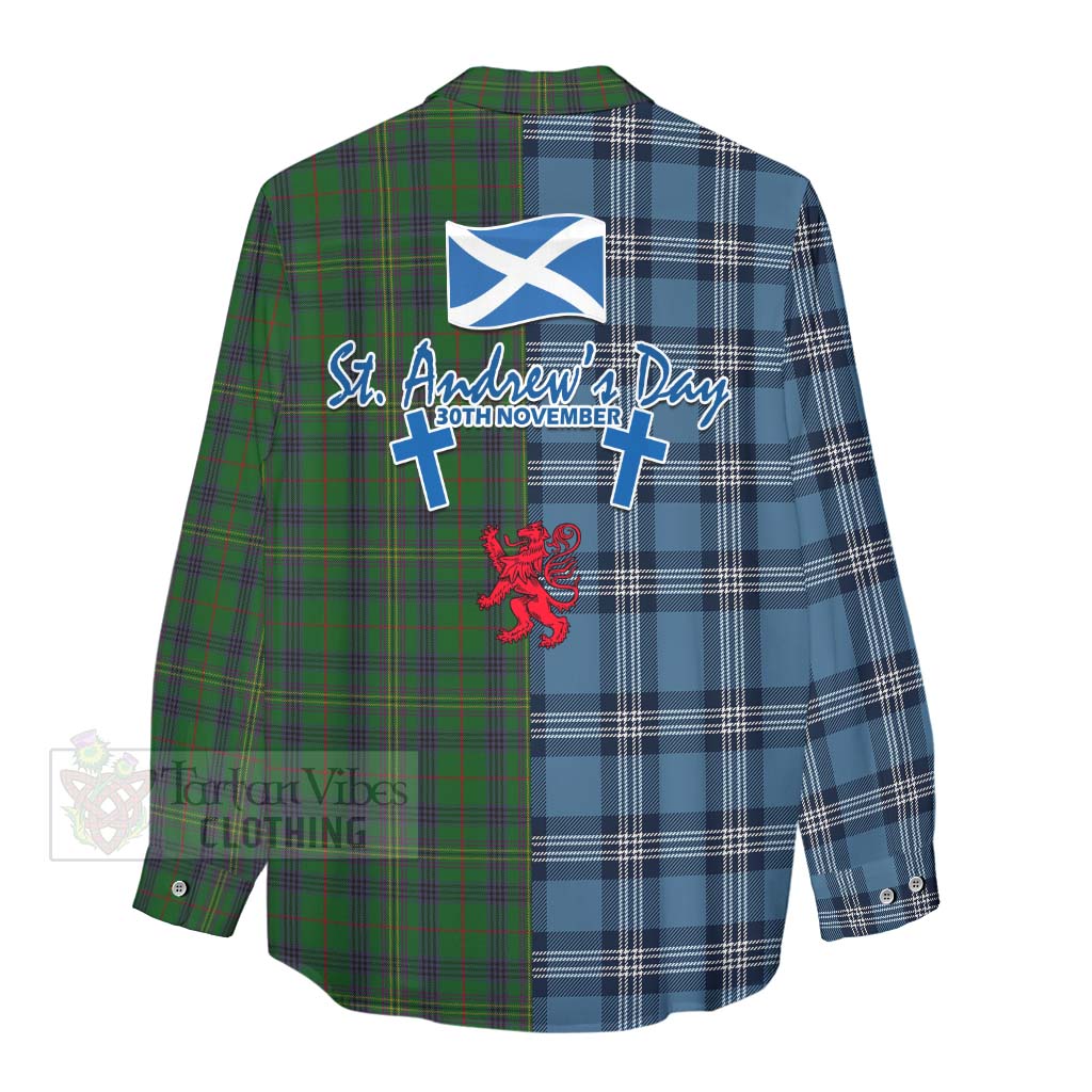 Tartan Vibes Clothing Kennedy Tartan Women's Casual Shirt Happy St. Andrew's Day Half Tartan Style