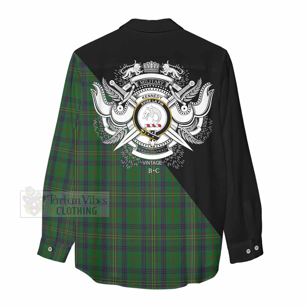 Tartan Vibes Clothing Kennedy Tartan Women's Casual Shirt with Family Crest and Military Logo Style