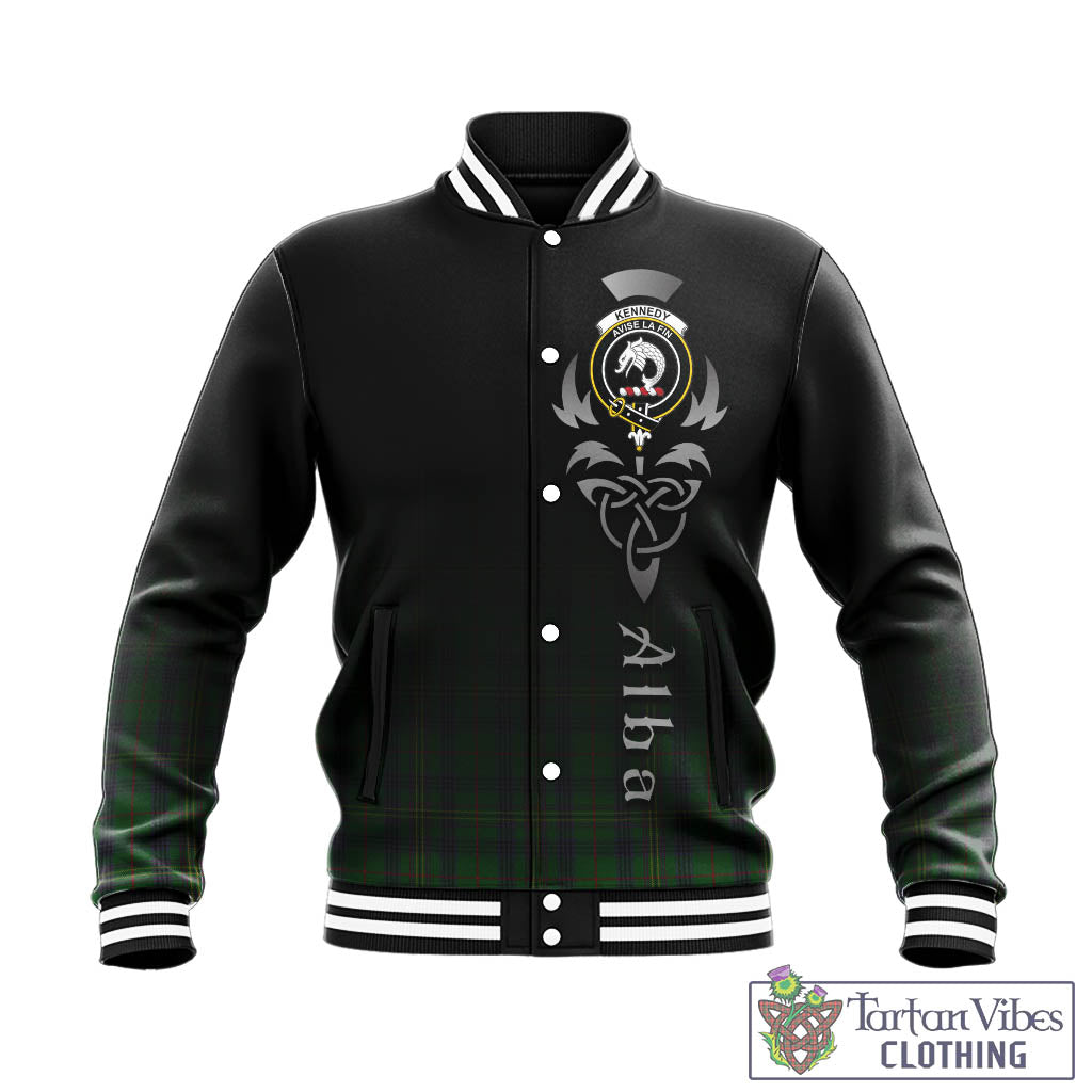 Tartan Vibes Clothing Kennedy Tartan Baseball Jacket Featuring Alba Gu Brath Family Crest Celtic Inspired