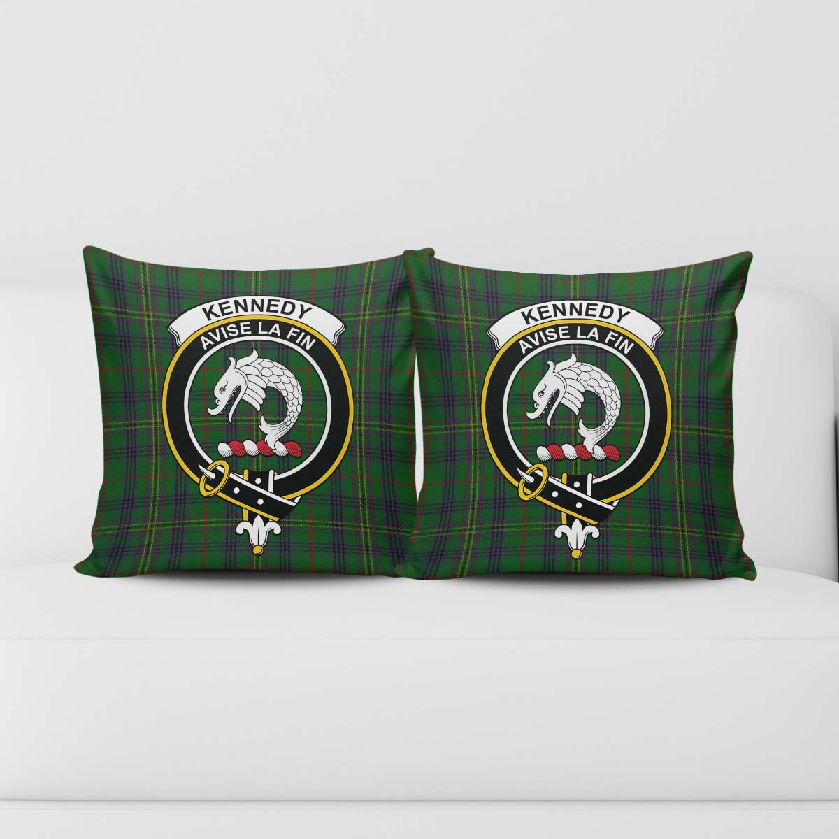 Kennedy Tartan Pillow Cover with Family Crest - Tartanvibesclothing