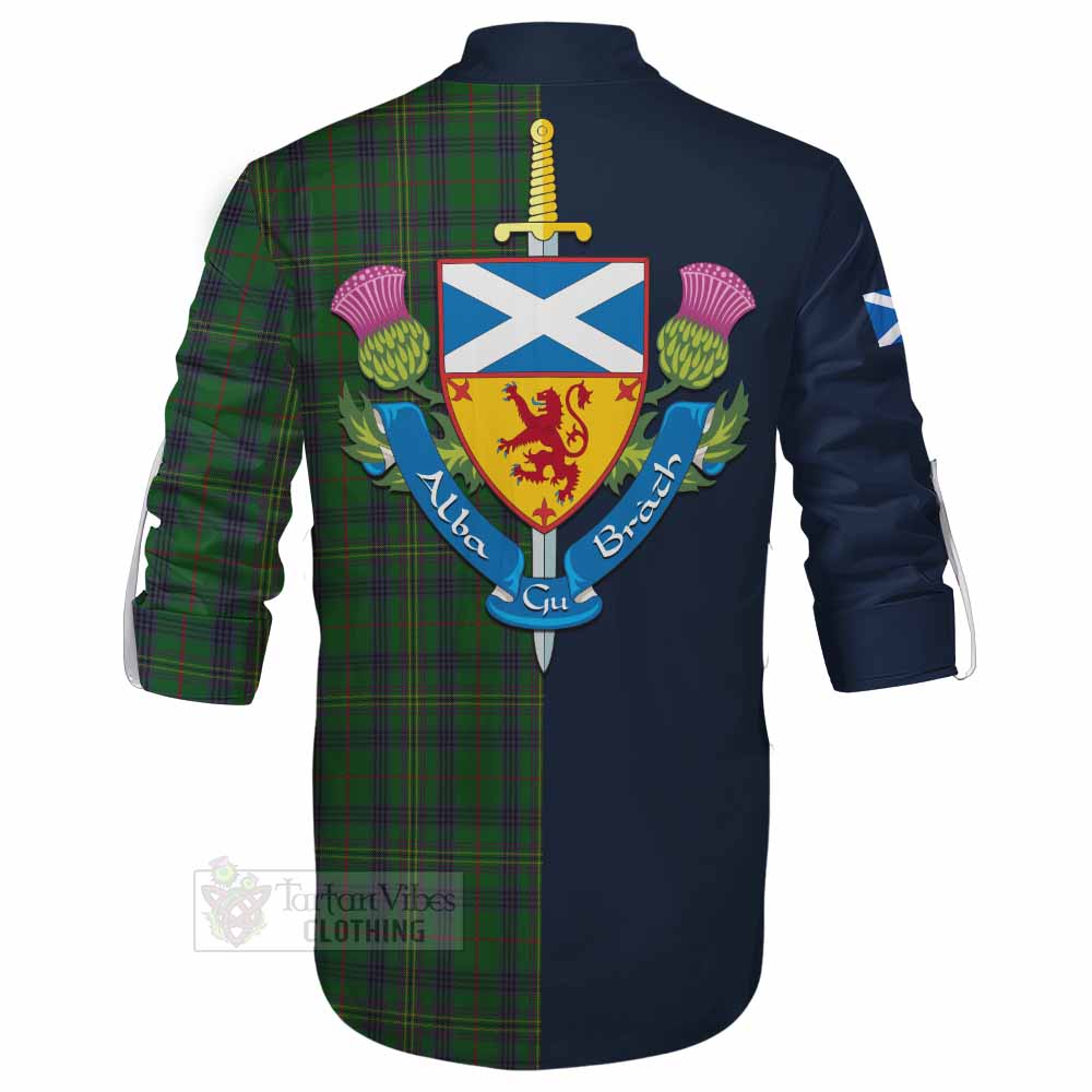 Kennedy Tartan Ghillie Kilt Shirt Alba with Scottish Lion Royal Arm Half Style