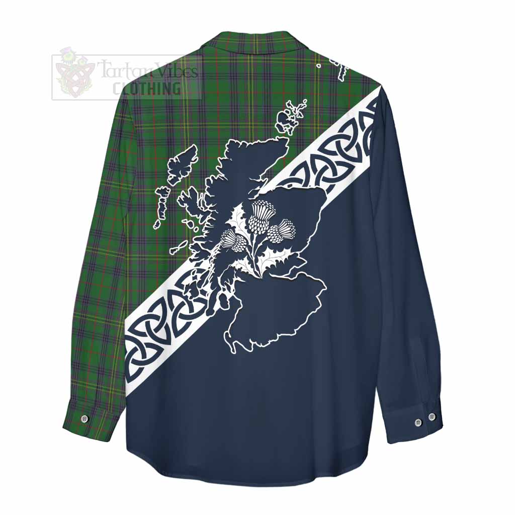 Tartan Vibes Clothing Kennedy Tartan Women's Casual Shirt Featuring Thistle and Scotland Map