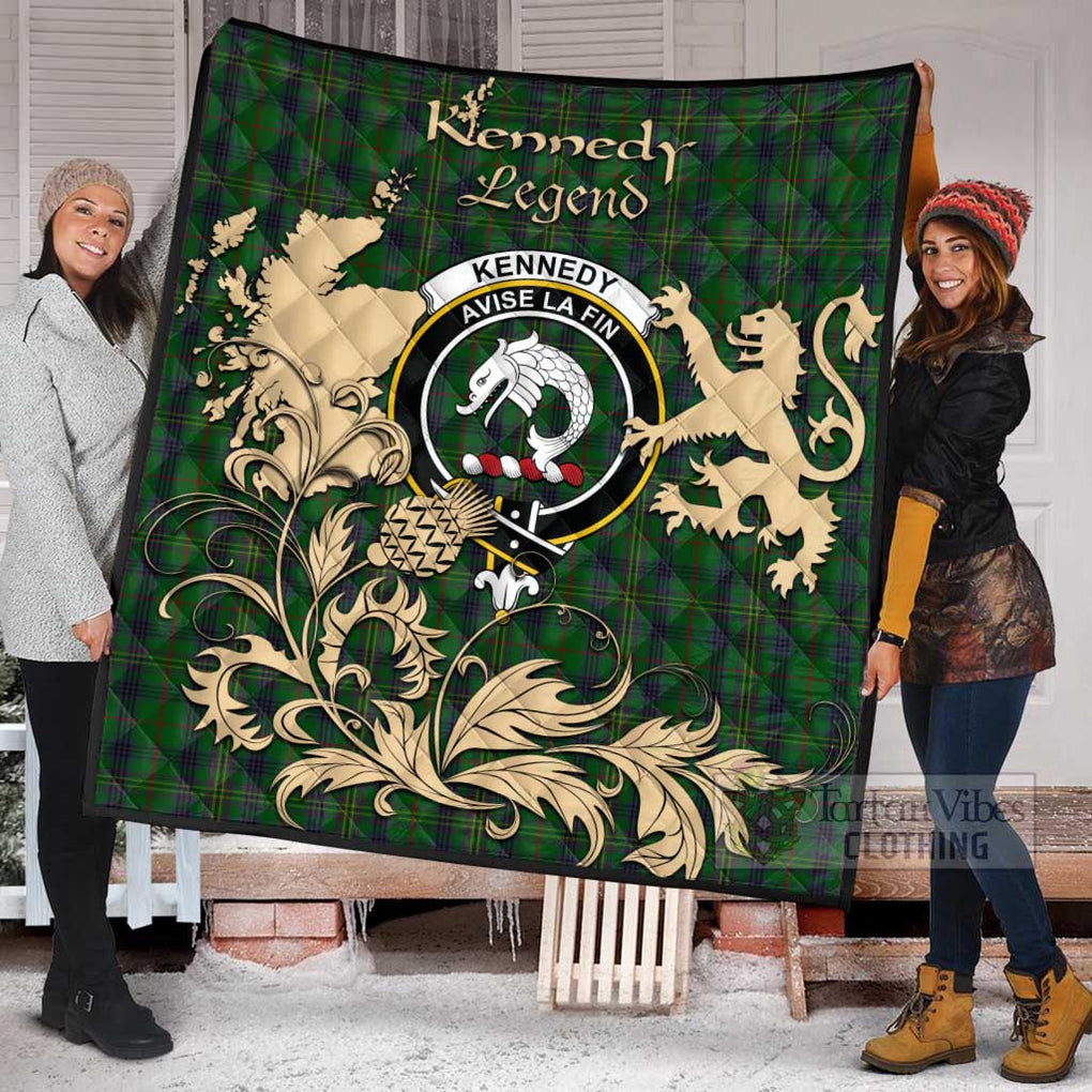 Tartan Vibes Clothing Kennedy Tartan Quilt with Family Crest and Scottish Symbol Style