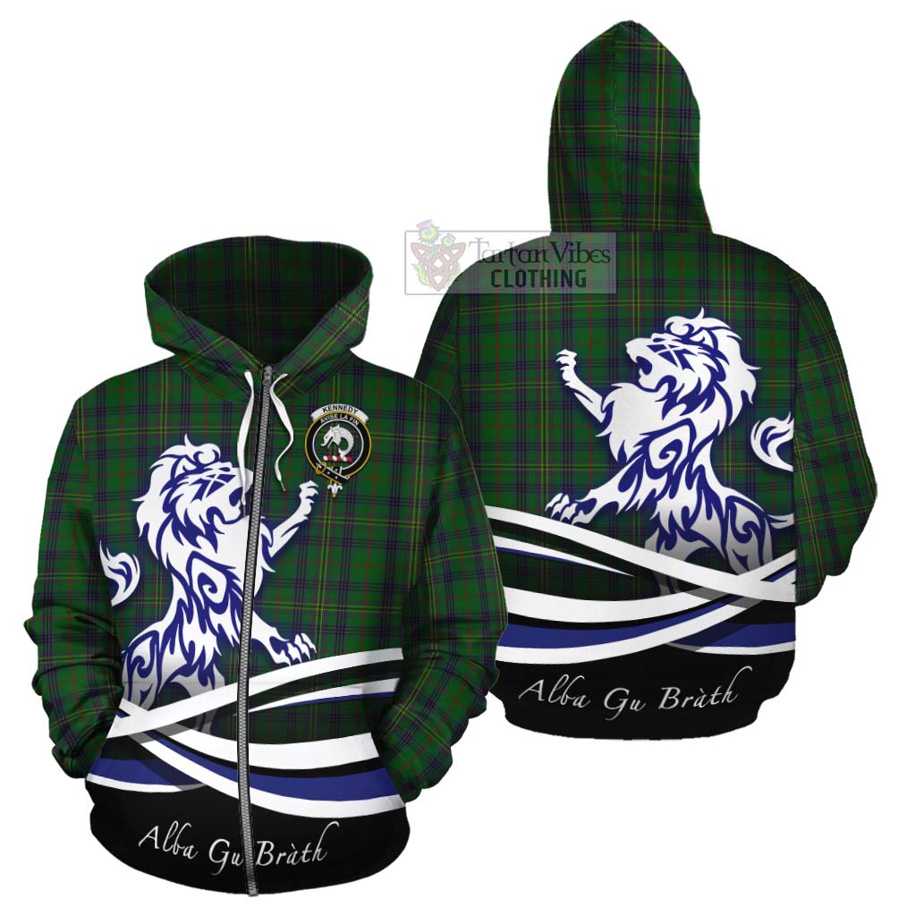 Tartan Vibes Clothing Kennedy Tartan Cotton Hoodie with Alba Gu Brath Regal Lion Emblem