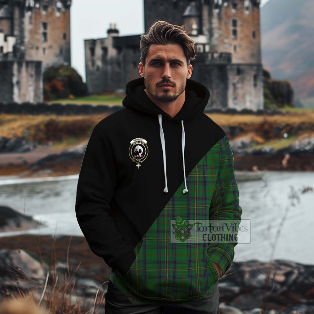 Tartan Vibes Clothing Kennedy Tartan Cotton Hoodie with Family Crest and Military Logo Style