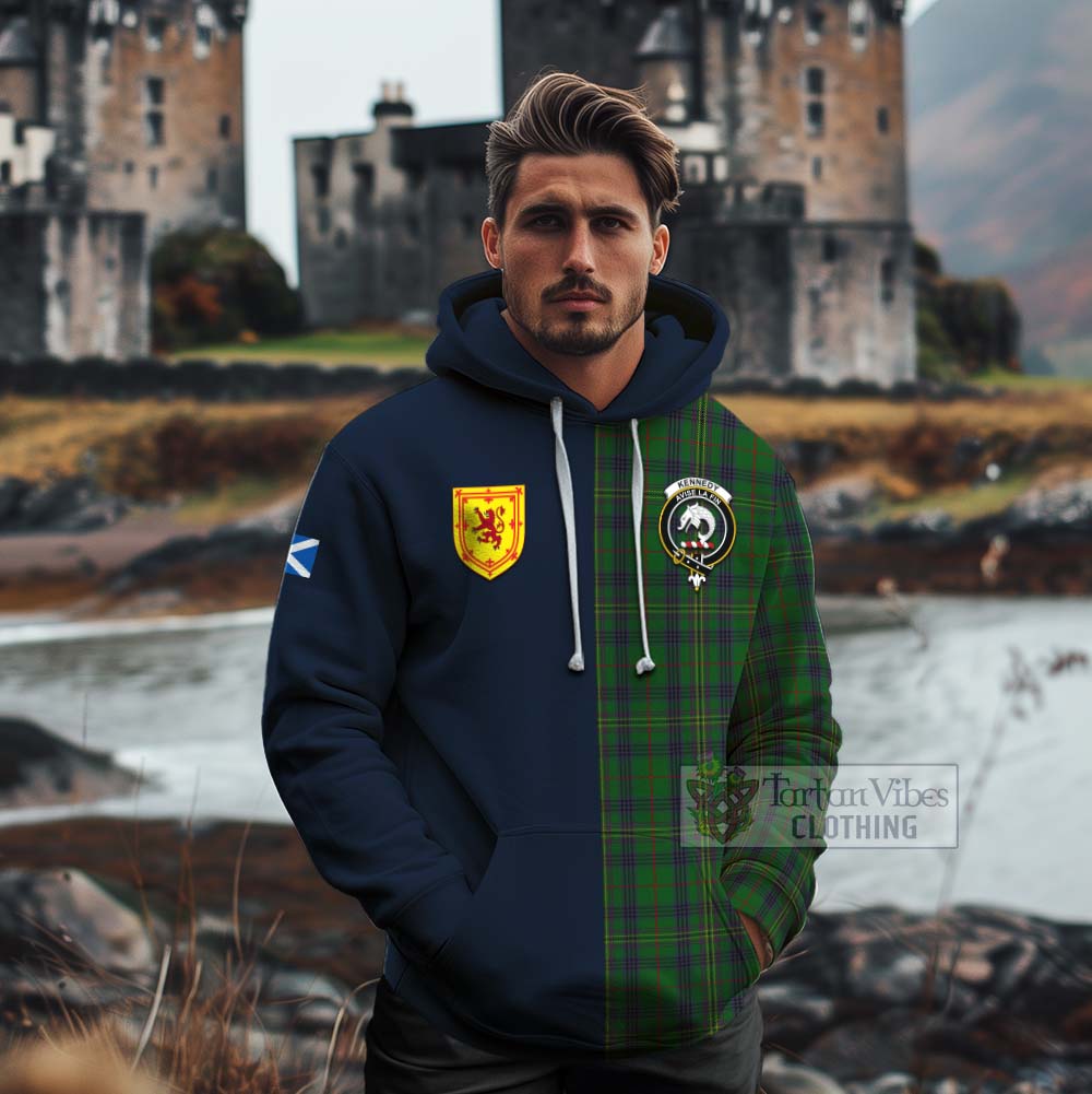 Tartan Vibes Clothing Kennedy Tartan Cotton Hoodie Alba with Scottish Lion Royal Arm Half Style