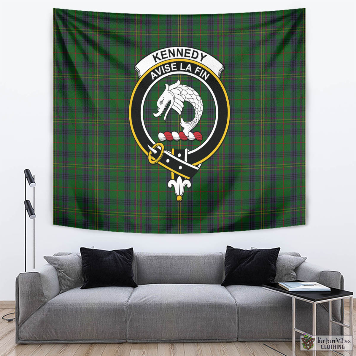 Tartan Vibes Clothing Kennedy Tartan Tapestry Wall Hanging and Home Decor for Room with Family Crest