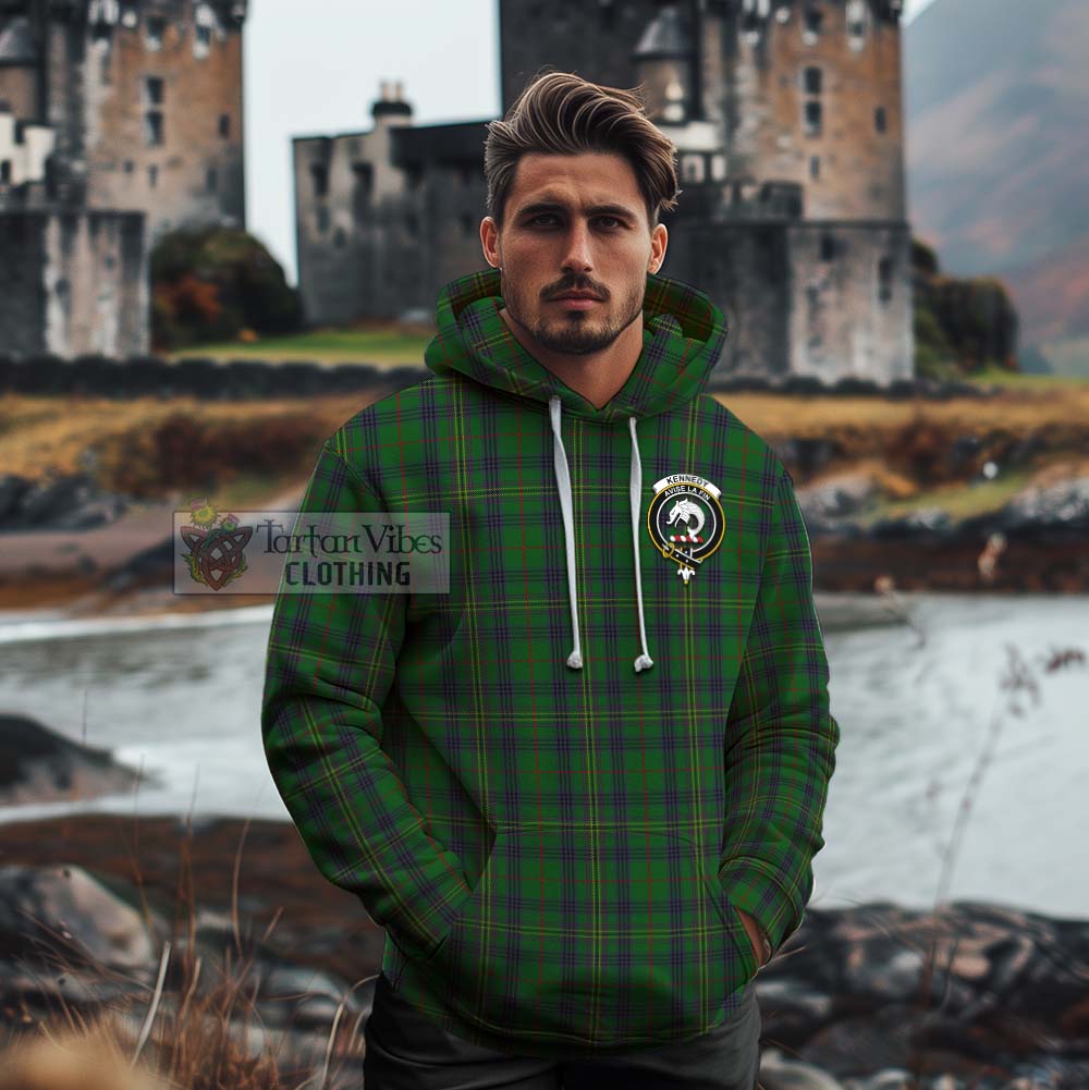 Tartan Vibes Clothing Kennedy Tartan Cotton Hoodie with Family Crest Celtic Skull Style