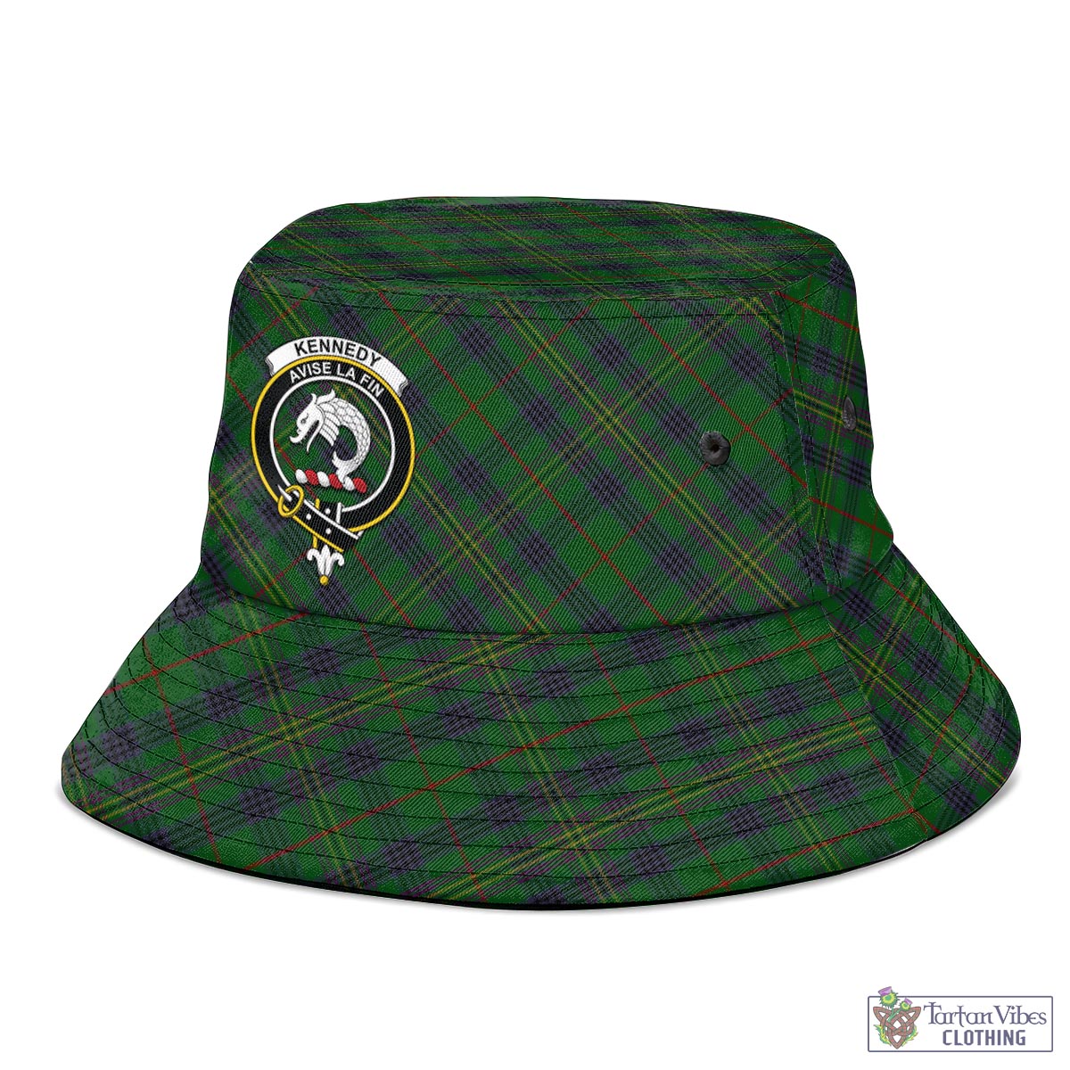 Tartan Vibes Clothing Kennedy Tartan Bucket Hat with Family Crest